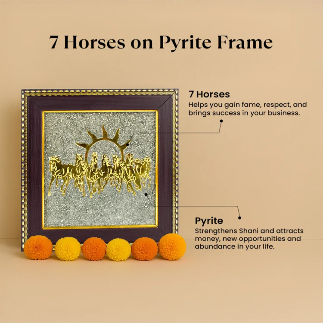 7 Horses on Raw Pyrite Frame